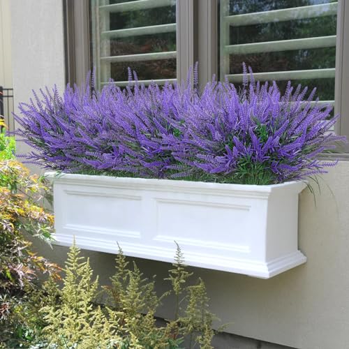 DEMIUKO 10 Bundles Artificial Lavender Fake Flowers Faux Plastic Plants UV Resistant Purple Flowers Artificial Plants for Home Wedding Table Centerpieces Indoor Outdoor Decor (Purp image 5