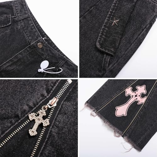 Harajuku Fashion High Waist Baggy Jeans Gothic Y2K Vintage Zipper Casual Straight Leg Wide Leg Denim Pants4