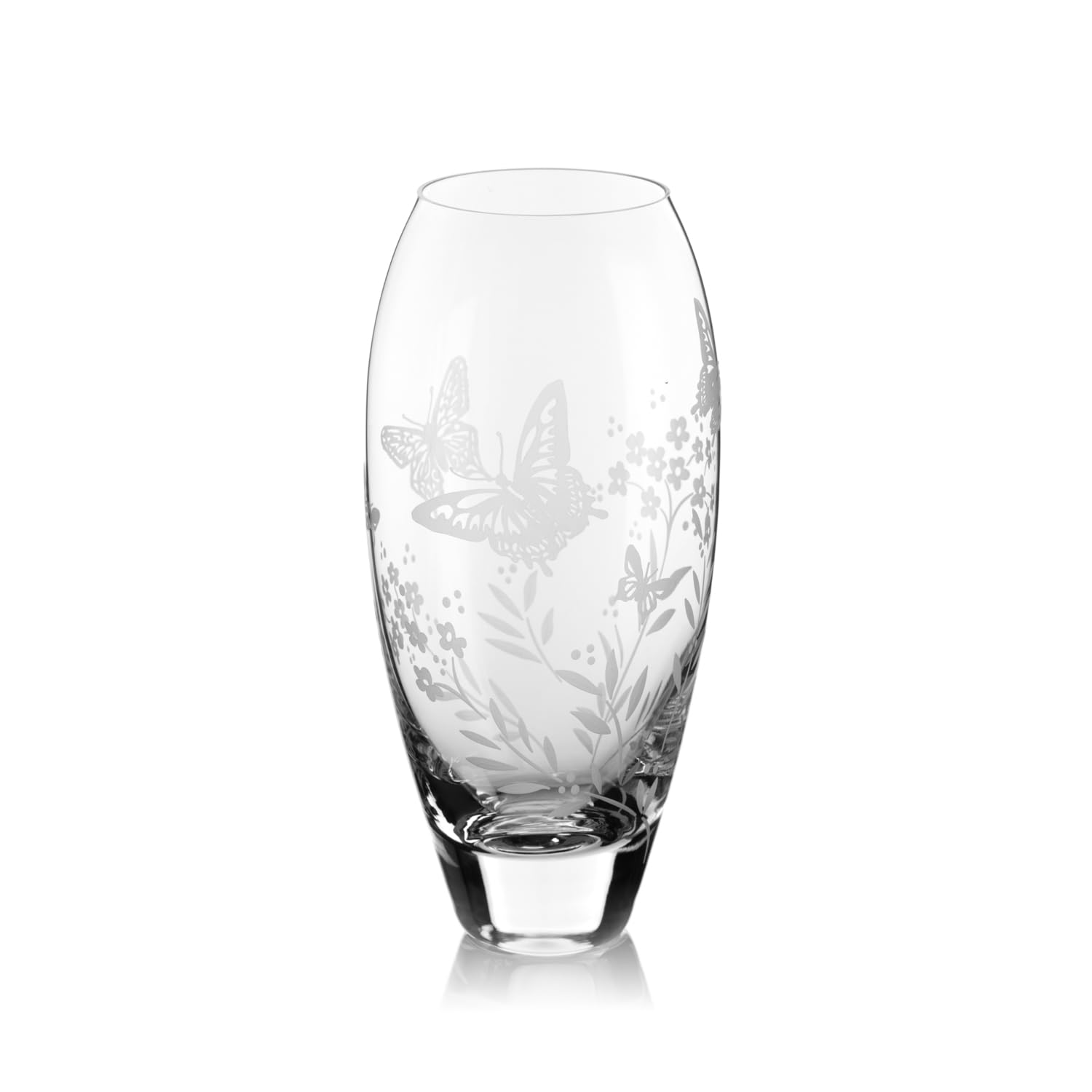 Diamante Clear Bud Vase 'Butterfly' - Small Hand Etched Crystal Vase With Butterfly Wildlife Flowers Pattern - 18Cm Gift Packed Mother's Day (7 Inches Tall)