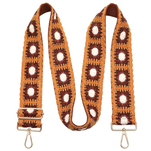 Image of Wide Purse straps Crochet Flower replacement crossbody for Handbag Adjustable Embroidery Knit Guitar Shoulder strap