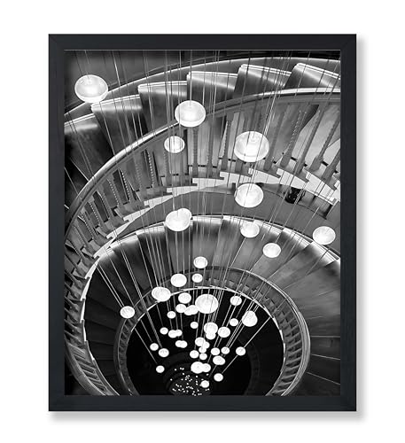 Poster Master Spiral Staircase Print - Architecture Poster - Hanging Lights Art - Black and White Wall Design - Photography Art - Great Living Room or Office Decor - 11x14 UNFRAMED Wall Art