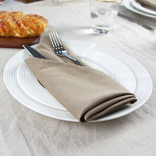Solid Color Polyester Linen Blended Dinner Cloth Napkins - Set of 12 (40 x 40 cm) - For Events & Home Use (Khaki) - Image 2
