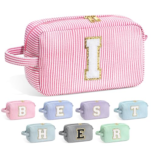 Image of YOOLIFE Initial Cosmetic Bag for Women - Monogram Cute Makeup Bag Cosmetic Case Toiletry Pouch for Women Her Best Friend Sister Teacher, Personalized Birthday Gifts for Women, Pink I