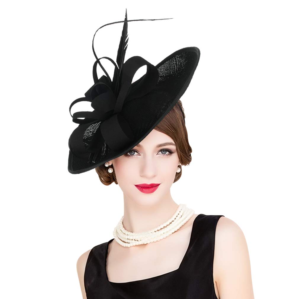 La Vogue Feather Fascinator Pillbox Hat Headpieces Bridal Wedding Hair Clip Headdress Black