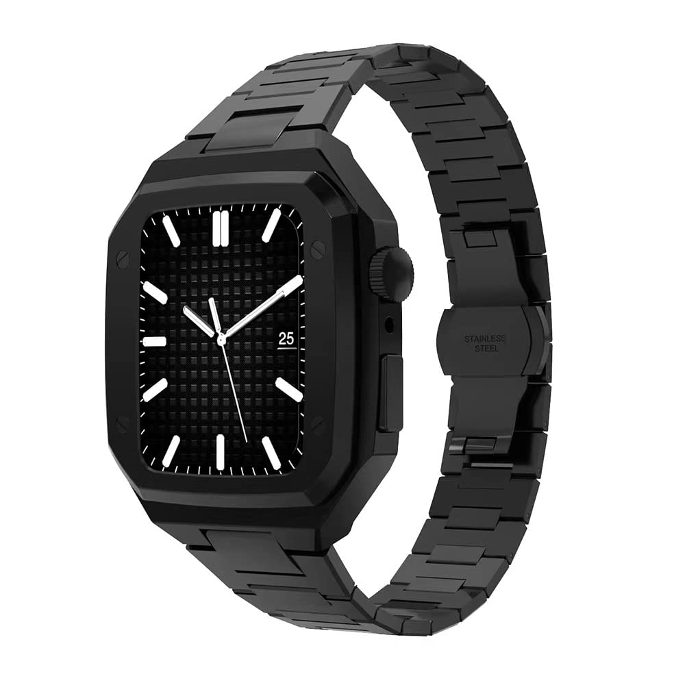 INFRI Metalowy pasek + etui zestaw akcesoriów do zegarka Apple Watch 8 7 45 mm ze stali nierdzewnej modny zegarek opaska na nadgarstek do iWatch 6 5 4 SE 44 mm