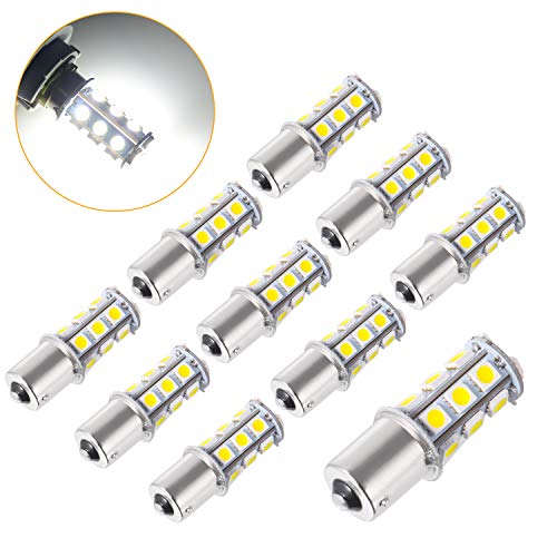 AZZORI 156 1141/1003/1073/BA15S/7506 LED Replacement Light Bulbs 18 SMD 5050 LED Bulb for RV Camper SUV MPV Car Turn Tail Signal Brake Backup Light, DC 12V (White, 10 Pcs)