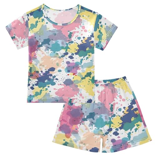 ALAZA Watercolor Spots Abstract Stylish Pajamas Short Sleeve 2 Piece Sleepwear Top and Bottom Pajama Set Unisex