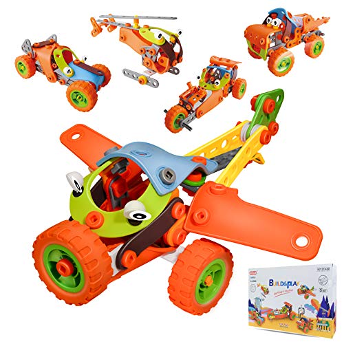 BeebeeRun 5 in 1 Educational Construction Building Toys Set for Kids, DIY Building Blocks Learning STEAM Toys, 136 Piece Creative Building Games for Boys & Girls Age 3 4 5 6 7 8 9 10 Year Old