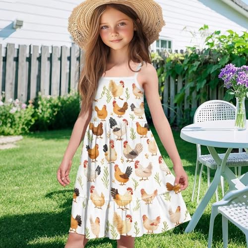 Girls Summer Dress Size 3T-14Y Sleeveless Straps Tiered Swing Sundress3