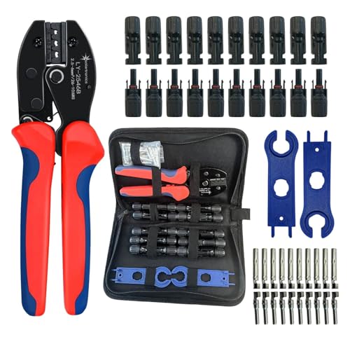 SOLARTRONICS Crimpzangenset, 10 Paar Solarstecker, Männlich/Weiblich Solarpanel Kabelstecker, IP67 Wasserdicht, Steckverbinder für 4mm² - 6mm² Solarkabel mit Solar-Spannschlüssel & Zange