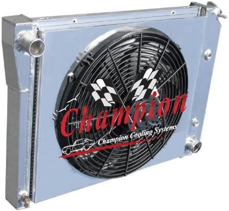 3 Row All Aluminum Replacement Radiator AND 16" Reversible Fan with Fan Mounting KitPLUS Custom Aluminum Shroud for the 1972-1981 Chevy Camaro (Engine applications: 3.8l 229 V6, 3.8l 231 V6, 4.1l 250 L6, 4.4l 267 V8, 5.0l 305 V8, 5.0l 307 V8, 5.7l 350 V8) - Manufactured by Champion Cooling Systems, Part Number: 571FS