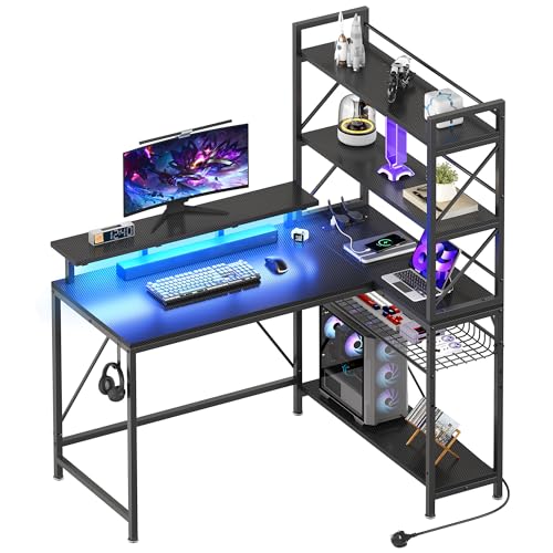 Bureau de jeu en L avec LED et prises intégrées pour angle réversible