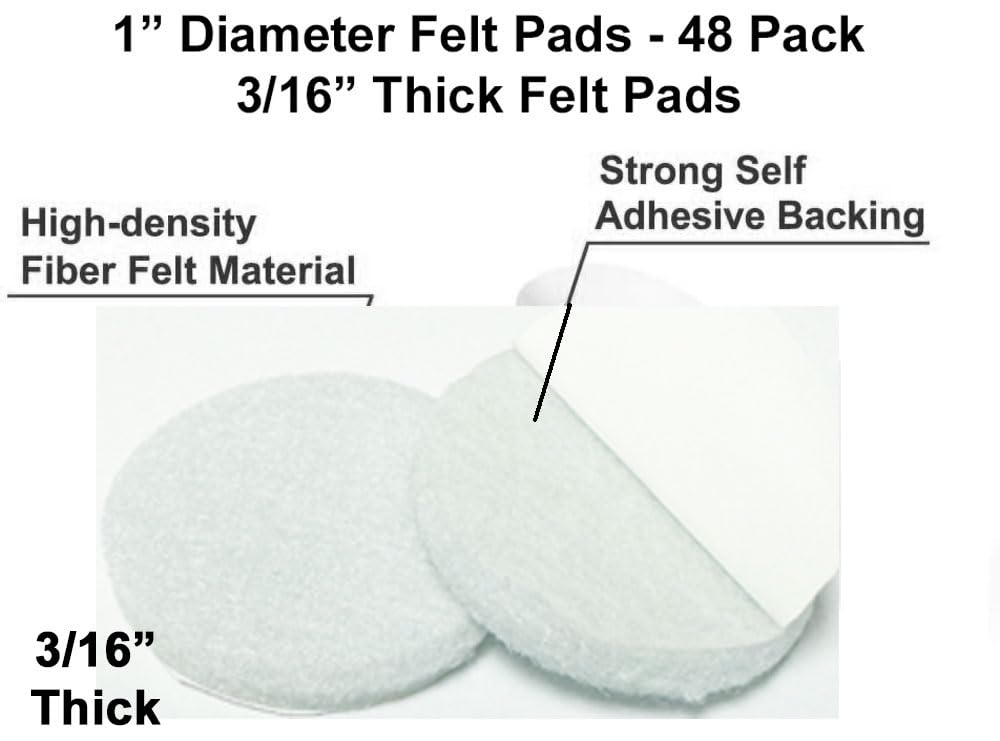48 almohadillas autoadhesivas redondas de fieltro para muebles de 1 pulgada (blanco, 1 pulgada)