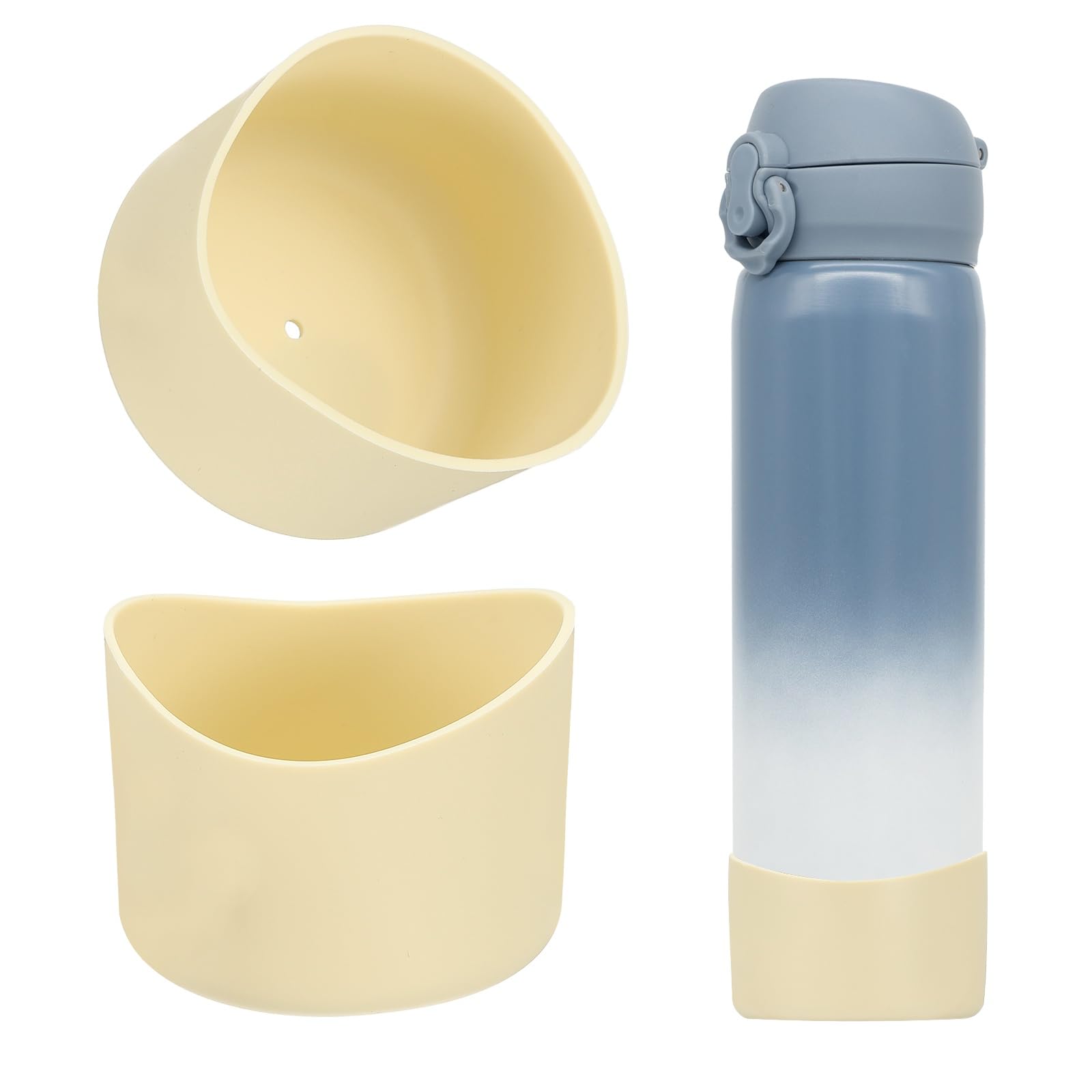 sourcing map 2Pcs Silicone Water Bottle Boot, Silicone Cup Protector, Anti-Slip Protective Sleeve Bottom Accessory for Stainless Steel Water Bottles,Beige