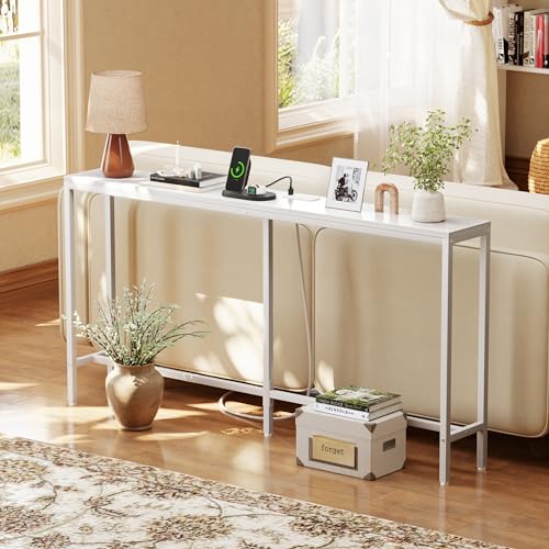 image for SUPERJARE Console Table with Outlet, 63 Inch Sofa Table with Charging 