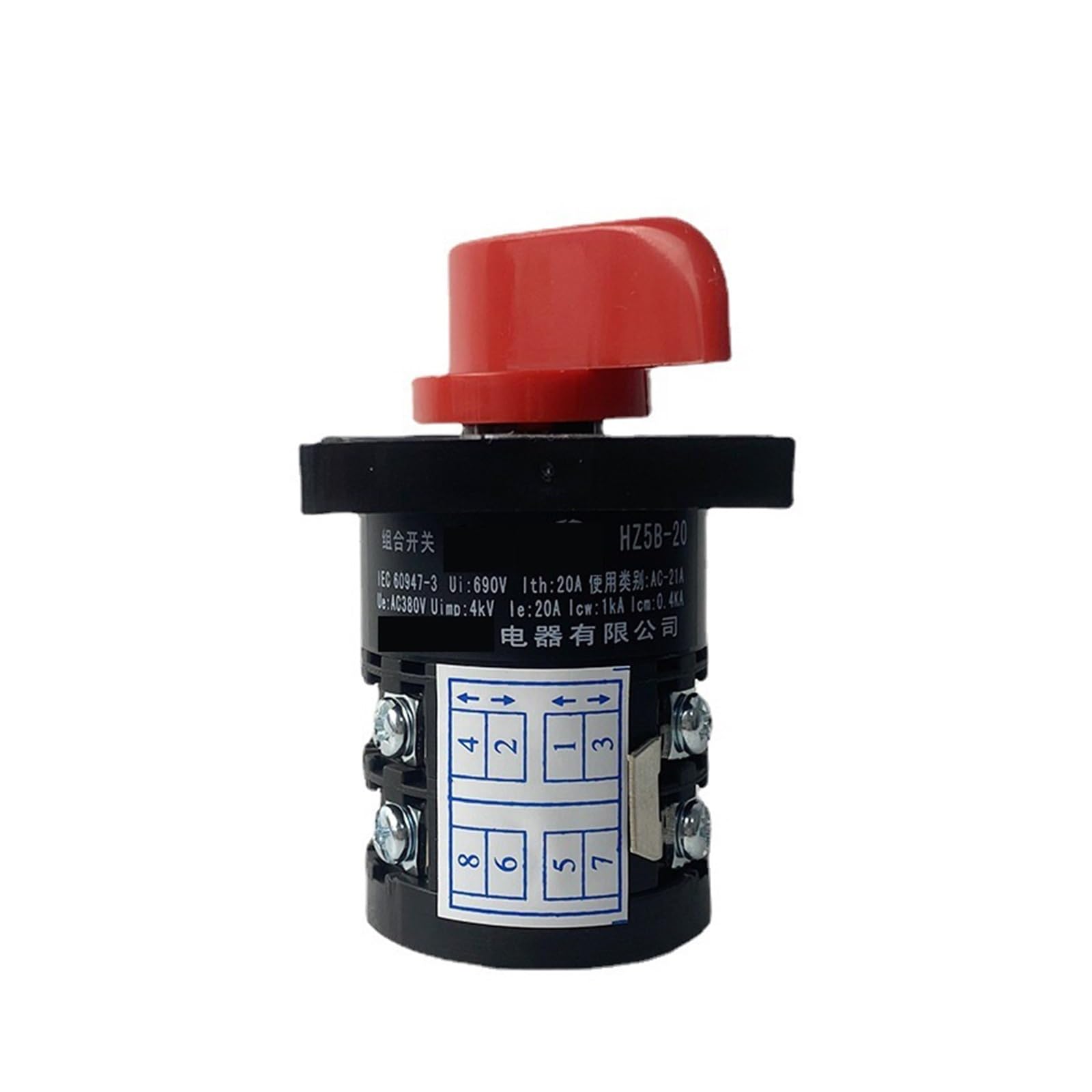 IDGTTLDF 4 Position Rotary Cam Switch 690V 20A 2 Phases electronic starter Changeover Selector Control Manufacturing HZ5B-20/2(Yellow Handle)
