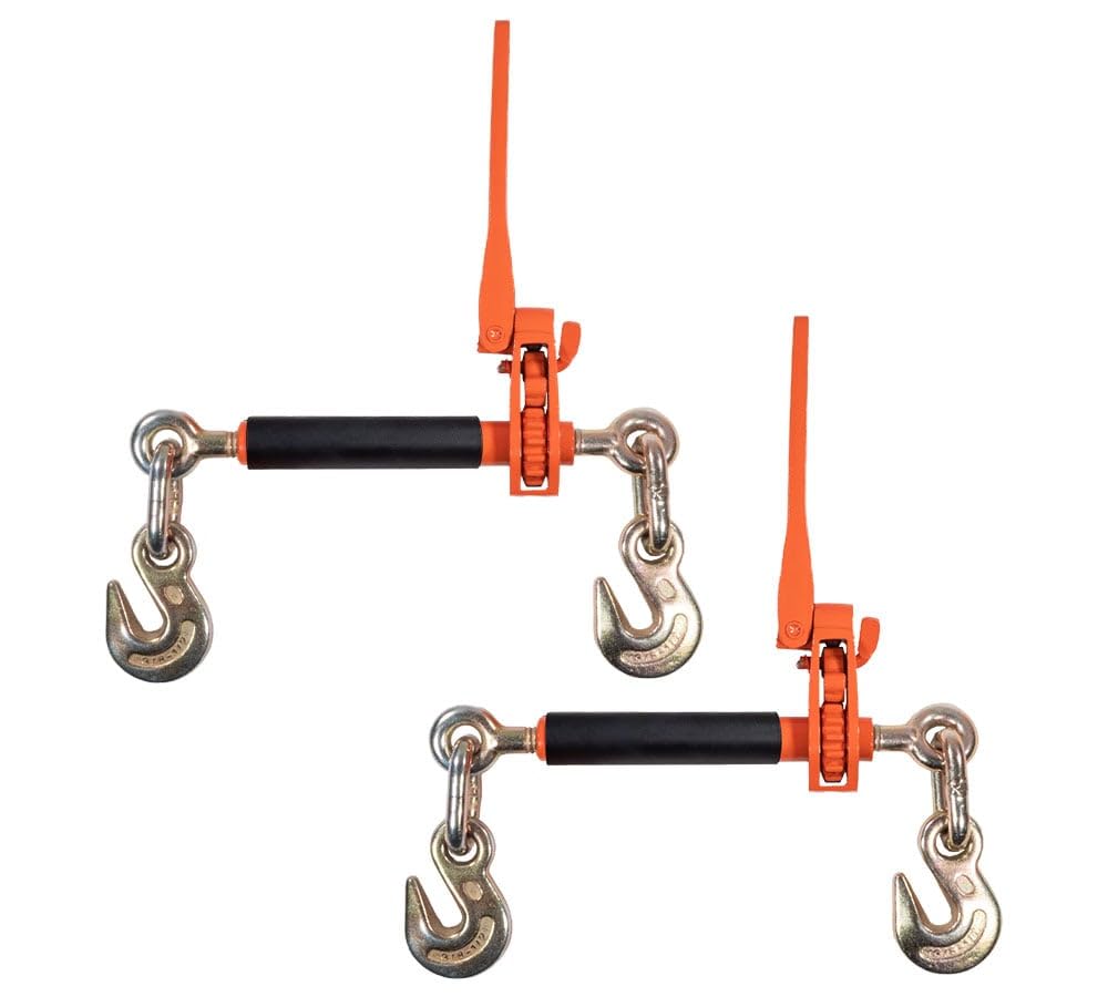 2 Pack 3/8" - 1/2" Hi-Viz Orange Quick Folding Handle Ratchet Load Binder with Grab Hook 12,000 lbs WLL | Tie Down Hauling Chain Binders for Flatbed Truck Trailer