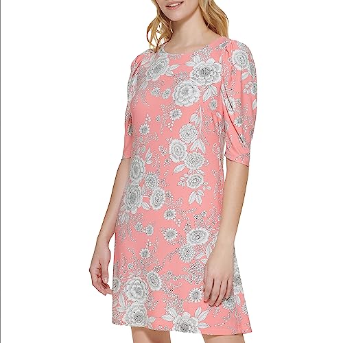 Image of Tommy Hilfiger Women's Floral Jersey Short Puff Sleeve Dress