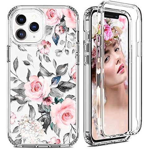 VePret iPhone 12 Pro Max Case Clear with Design for Girls Women, Floral Flower Cute Dual Layer Heavy Duty Protective Shockproof Phone Case Cover for iPhone 12Pro Max,Pink/Rose Cover