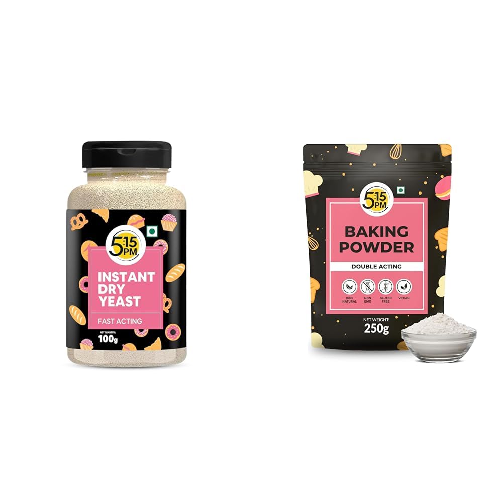 5:15PM Instant Dry Yeast Powder & Active Dry Yeast for Bread and Pizza (100g) | 5:15PM Double Acting Baking Powder (250g)