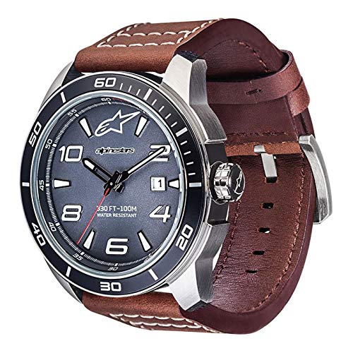 Alpinestars Tech Watch 3H Light Grey Leather Strap Brown Light Grey Black