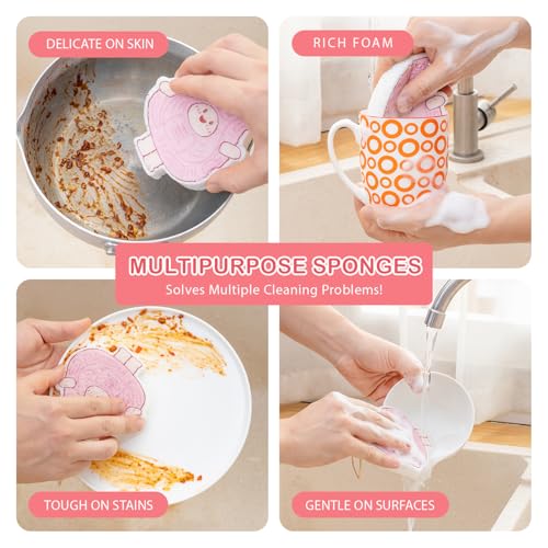 Image of 4-Pack AntoKueh Cellulose Compressed Sponges - Cute Cartoon Shapes, Natural Kitchen Sponges for Cleaning, Eco-Friendly&Reusable, Odor-Free