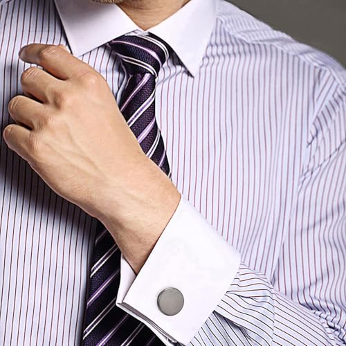 Mancuernillas plateadas cepilladas para hombre miniatura 6