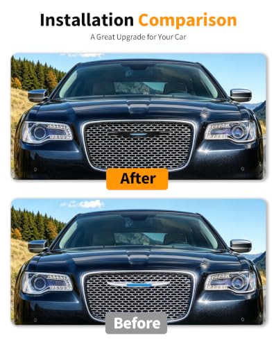 Image of Hoolcar Front Bumper Grille Emblem Cover Compatible with Chrysler 300 300C 2015+ Rear Emblem Badge Cover Trim Kit Exterior Accessories,Black