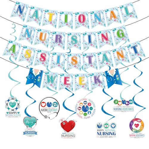 Image of Happy CNA Week Decorations - 12PCS Happy National Nursing Assistant Week Banner Hanging Swirls Party Decor 2026, National CNA Week Party Supplies for Hospital