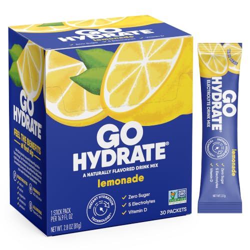 Image of GoHydrate Low Sodium Electrolytes Powder Sugar Free - Lemonade 30 Count | Instant hydration daily drink mix; water flavor packet singles with Vitamin D