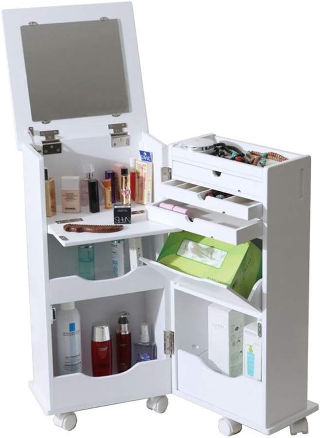 Tocadores Dormitorio pequeño apartamento Mini Plegable abatible Armario de Maquillaje móvil (Color : Blanco, Size : 32 * 37 * 63cm)