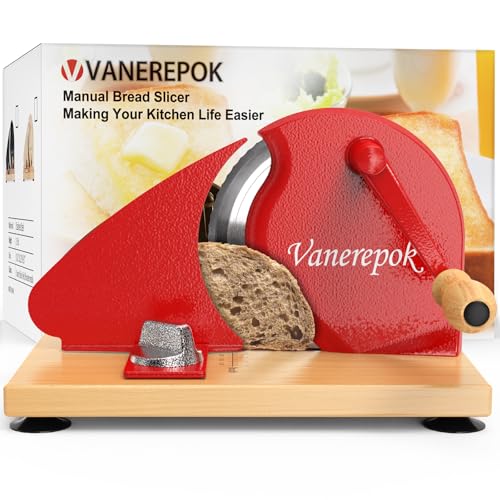Image of vanerepok Manual Bread Slicer Adjustable Thickness for Homemade Sourdough | Hand Crank Bread Cutter with Scale & Stable Suction Cups & Wood Base for Even Slicing Perfect Baking Gift for Home Bakers