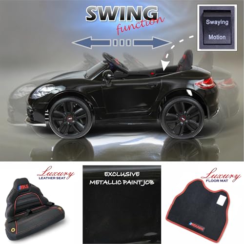 Image of MEKASHI Electric Ride-On Car for Kids 1-7 Years, 12V Battery, Remote Control, 5 Speed, LED Lights, Bluetooth, Metallic Black