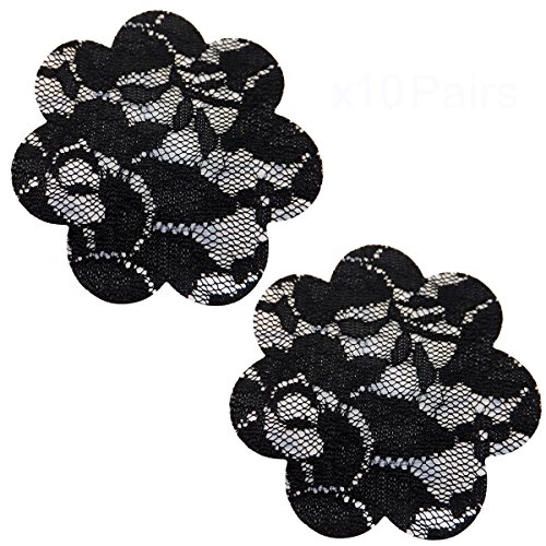 5 Pairs Sexy Lace Adhesive Nipple Cover Pasties Bra Halloween & Christmas Style (Black Flower)