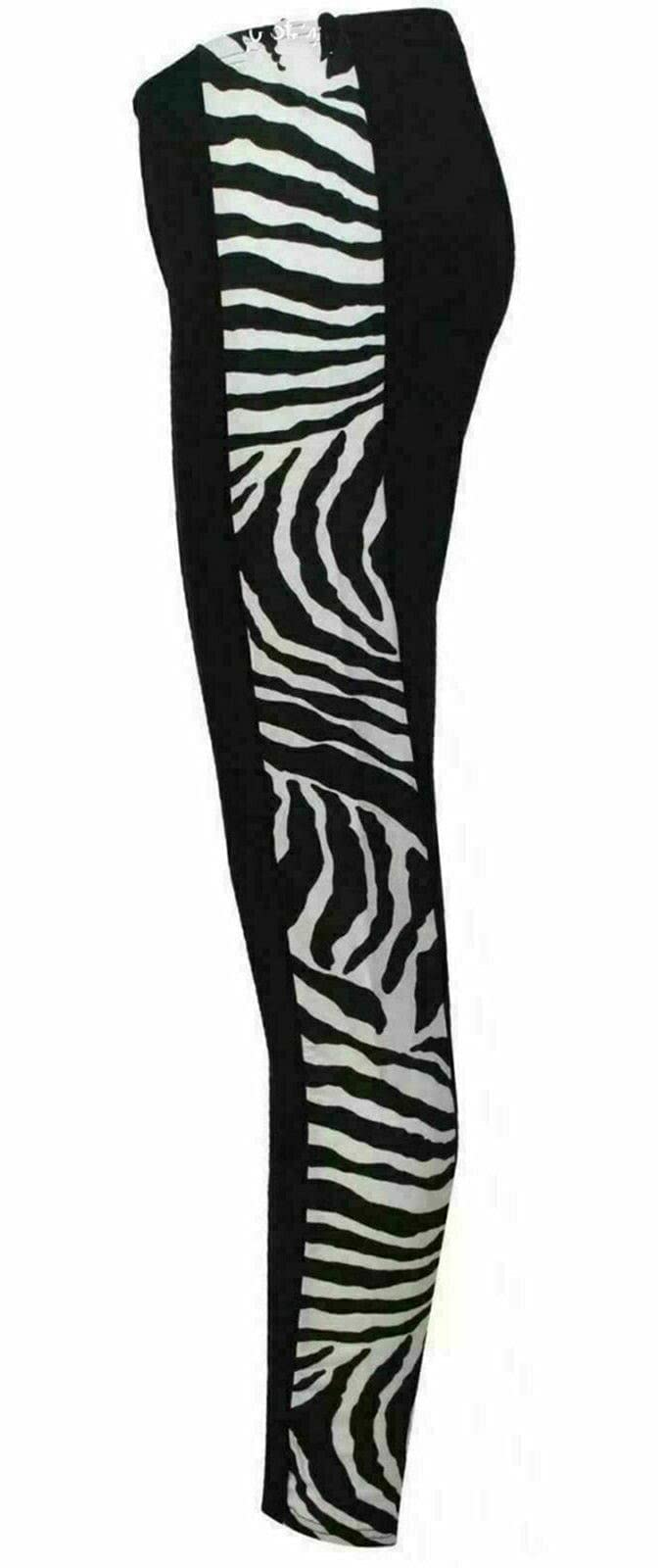 Fairy Boutique Women's Zebra Printed Side Stripe Leggings Plain Stretchy Leggings Full Length Printed Skinny Legging Pants ( Uk 8-10)