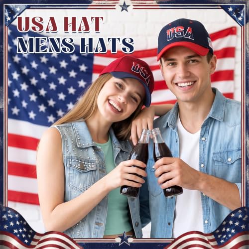 Image of Coume 2 Pack American Flag Baseball Caps for Men,Burgundy,Navy Blue | Adjustable Fit, Embroidered Stars Stripes, Veterans Day 4th of July, Breathable Cotton, Patriotic Outdoor Theme