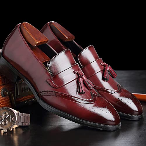 Image of Julymens Men's Handsome Slip-on Tassel Brogues Faux Leather Dress Shoes