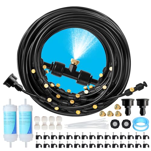 Maotong 100FT Mister for Outside Patio Misting Cooling System, 100FT (30M) Misting Line+32 Brass Mist Nozzles+Water Filter, Outdoor Mister System for Garden Greenhouse Trampoline Waterparke