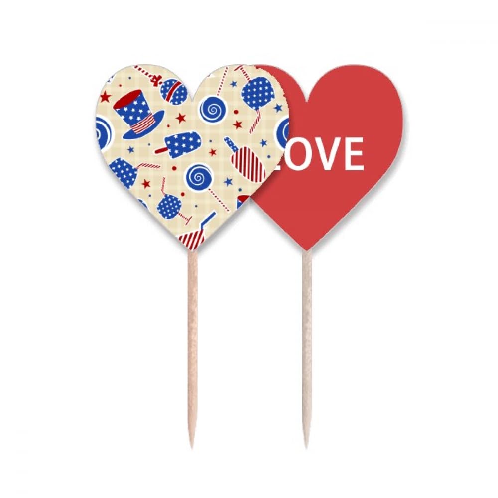 Pic à cupcakes cœur USA pour décorer vos desserts de fête à thème américain