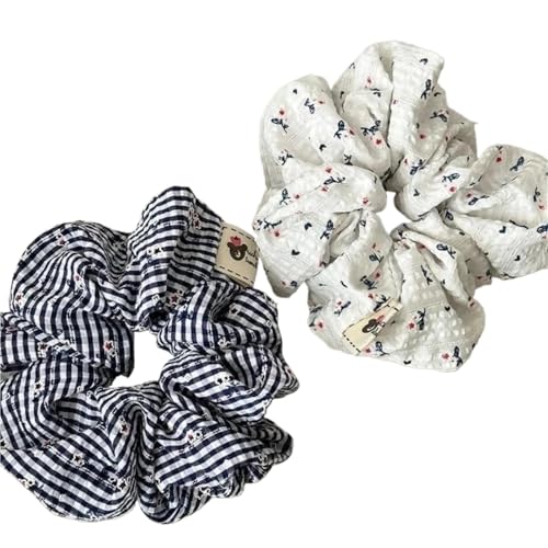 Accesorios for el cabello con forma de coleta flores pequeñas estilo literario, adornos tela campestre, coleteros a cuadros
