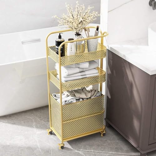Carrello portaoggetti a 3 ripiani, in rete metallica, per cucina, bagno e lavanderia, soluzione salvaspazio versatile per casa e ufficio