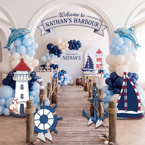 Image of 4 Pcs Nautical Stand Party Decorations Set with Sturdy Bases Big Yard Sign for Sailor Pirate Themed Party Beach Baby Shower, Photo Booth Props Indoor Outdoor