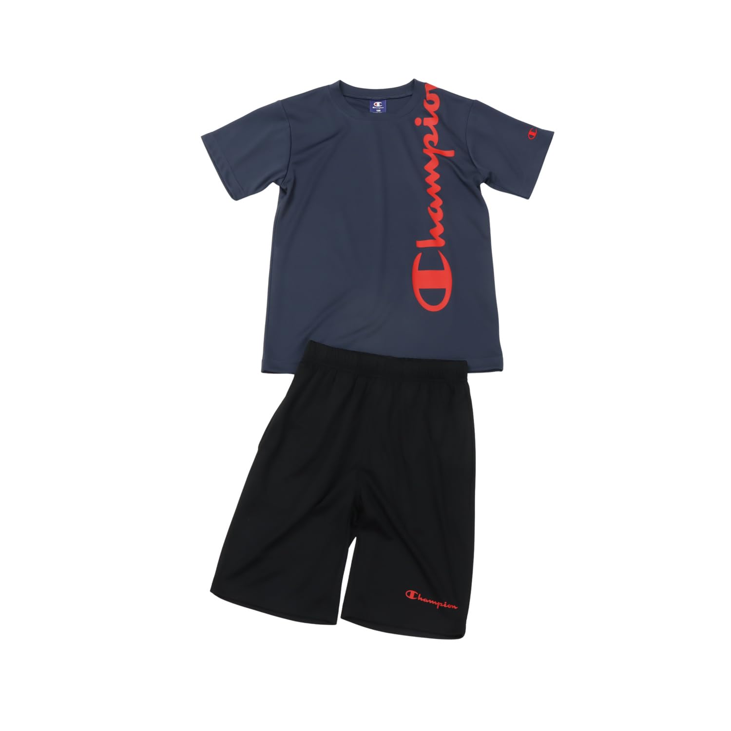 [チャンピオン] Tシャツ 半袖 丸首 UVカット 速乾 スクリプトロゴ Tシャツ＆ショーツセット スクールベーシックスポーツ