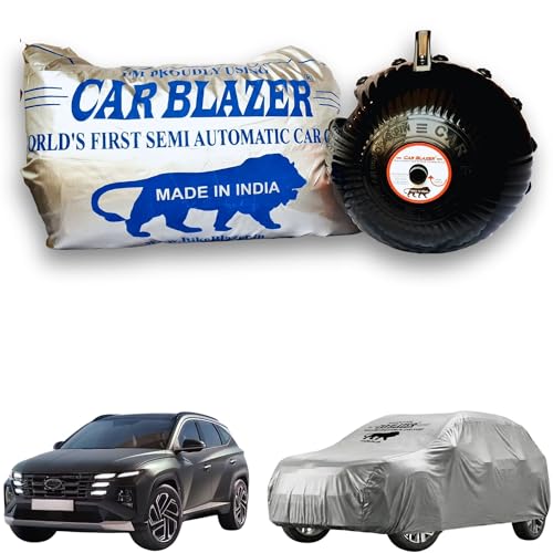 Image of CARBLAZER Portable & Semi-Automatic Full Body Car Covers: Heavy Duty Device| Anti-Theft| Dust & Scratch Proof | Water & Wind Resistant|Custom Fit| Dual-Side Cover, Compatible for Hyundai Tucson