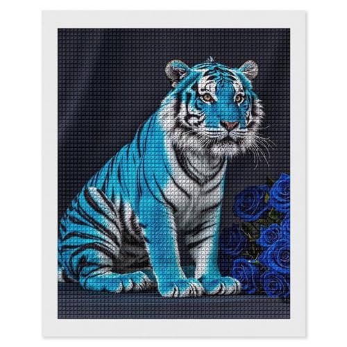 Peinture diamant tigre rose bleue kit anti-stress pour débutants sans vide