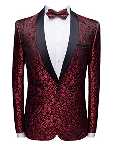 Veste Homme Mariage Banquet Costume Jacquard Bleu à Bouton Unique