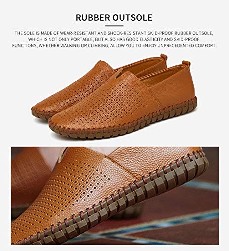Image of Men's Genuine Leather Loafer Shoes Slip On Soft Walking Shoes Perforated Driving Shoes