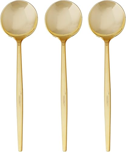 Miniatura 1 de Elegante juego de cubiertos desechables dorados, juego de cubiertos de plástico desechable incluye 20 cucharas, juego de cubiertos dorados ideal