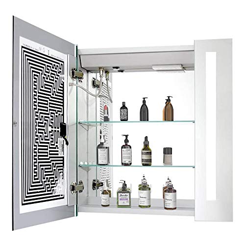 TMEE LED Illuminated Bathroom Mirror Cabinet with Anti-fog Function Shaver Socket and Sensor led Strip Light Switch For Makeup Cosmetic Shaver Charging