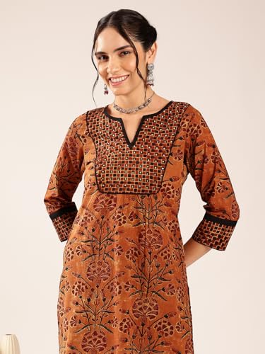 Image of Vbuyz Women's Ajrakh Print With Sequin Work Straight Kurta Palazzo With Dupatta